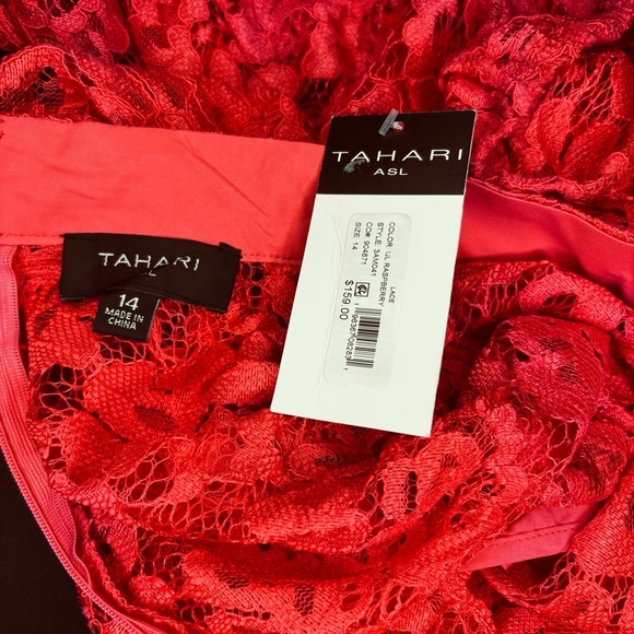 TAHARI ASL Women's Lace Puff-Sleeve Shirtdress, Hot Pink NWT - Picture 3 of 3